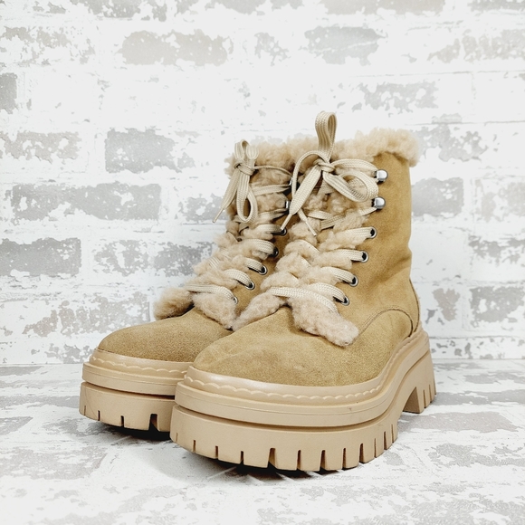 NEW Sam Edelman Kyler 2 Faux Shearling Platform Lace Up Ankle Bootie T76 - Picture 2 of 11